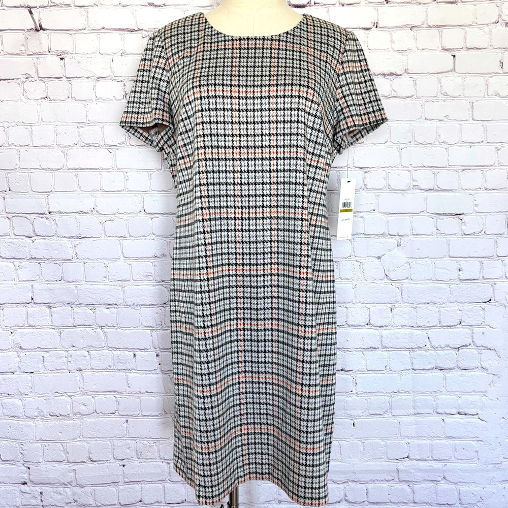 Calvin Klein Black, White & Peach Plaid Mini Dress